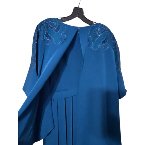 Sachin & Babi Size 8 NWT Moroccan Blue Crepe Embroidered Wren Cape Maxi Gown - Picture 7 of 11